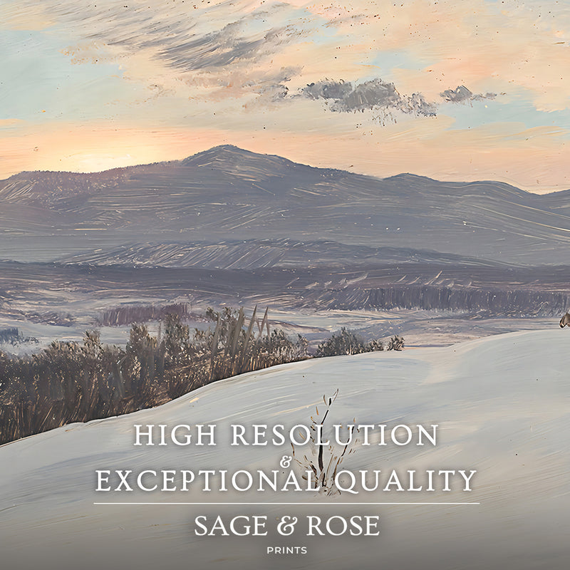 Winter Mountains In Pastel Purples - Sage and Rose Prints