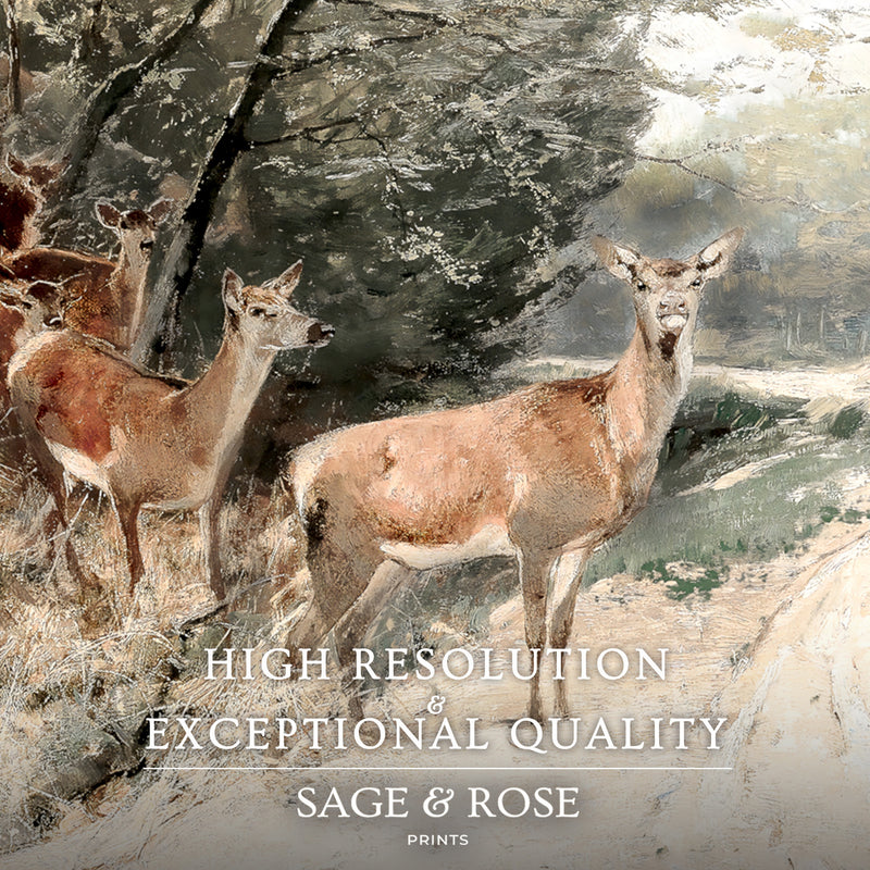 Wildlife Painting Deer in Fall Colors - Sage and Rose Prints