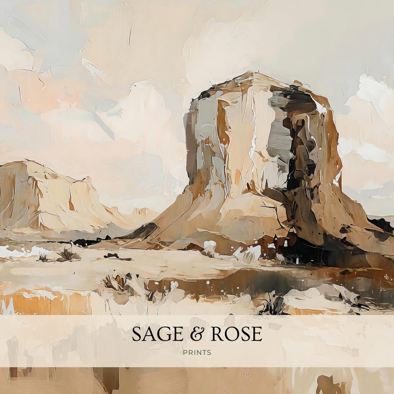 Desert Landscape Painting of Mesas - Sage and Rose Prints