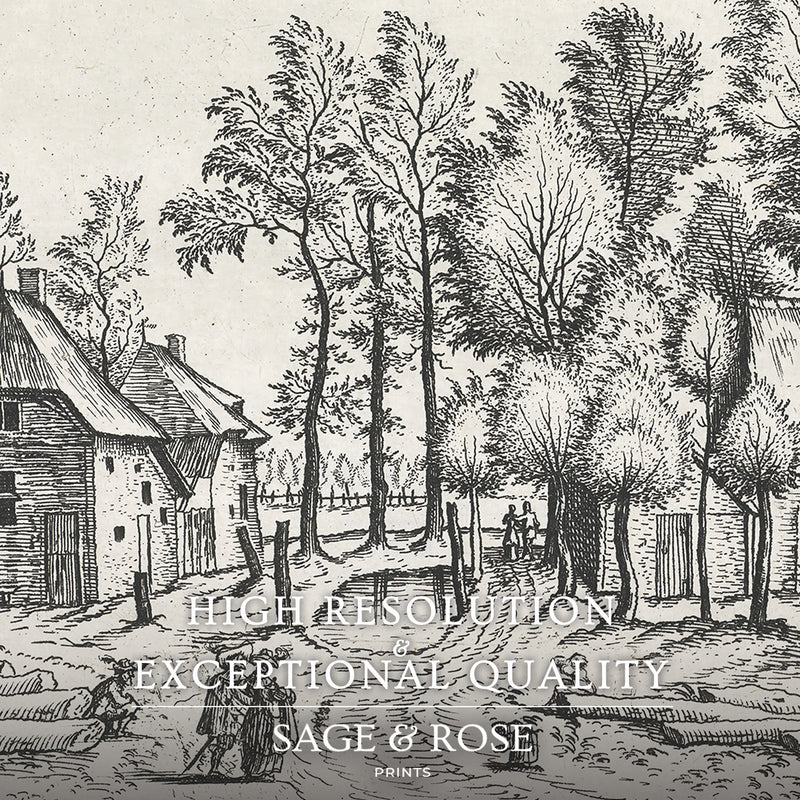 Black and White Cottagecore Drawing - Sage and Rose Prints