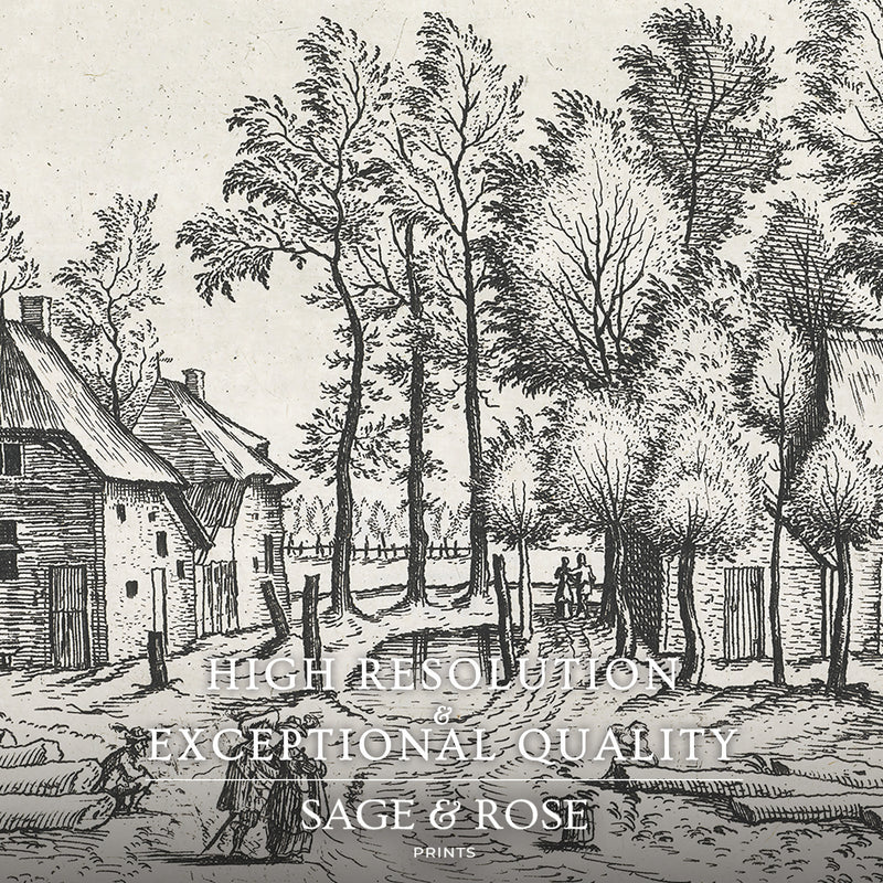 Black and White Cottagecore Drawing - Sage and Rose Prints