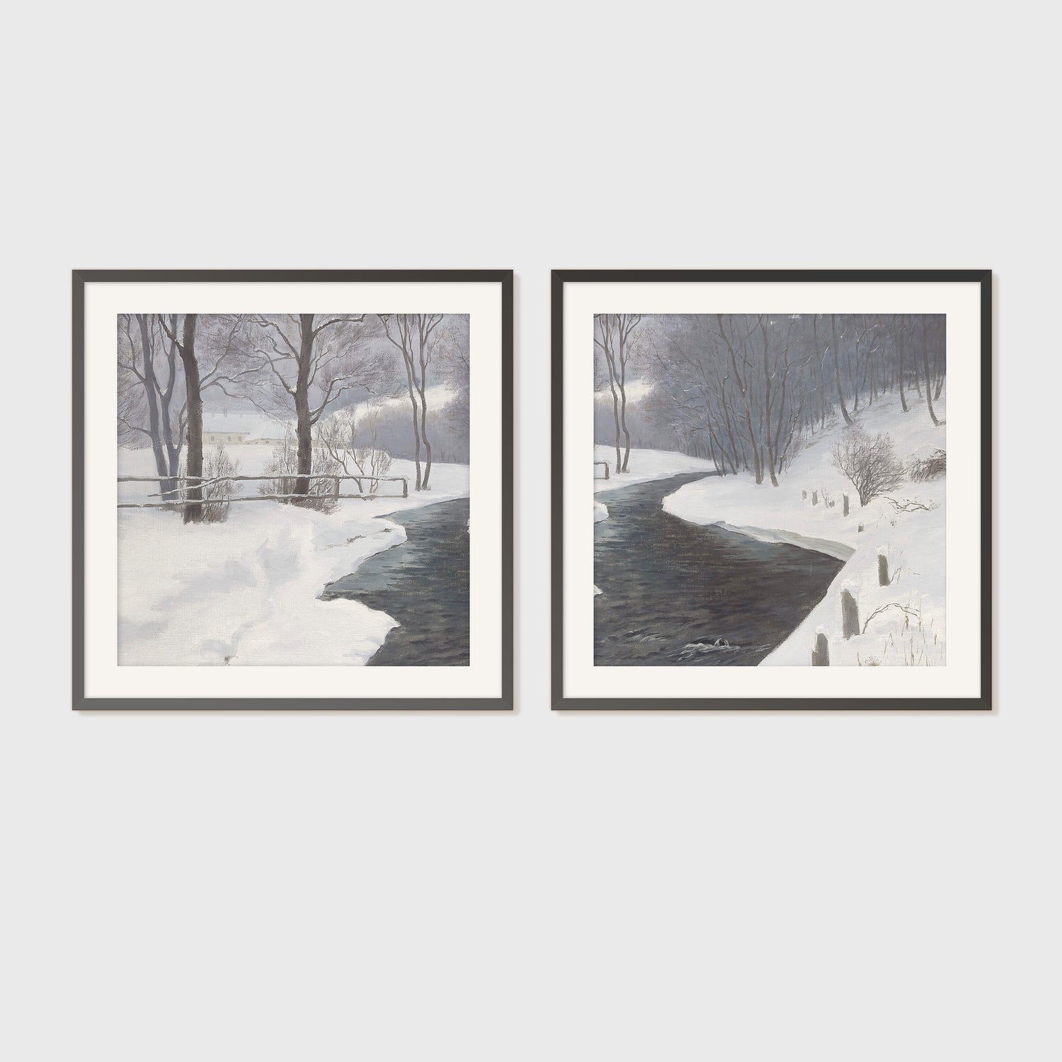 Winter Forest Landscape 2 Panel Set - Sage and Rose Prints