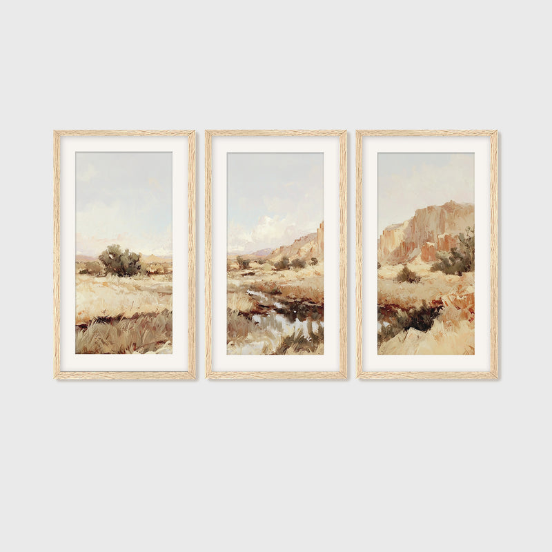 Desert Landscape Triptych in Burnt Orange and Tan - Sage and Rose Prints