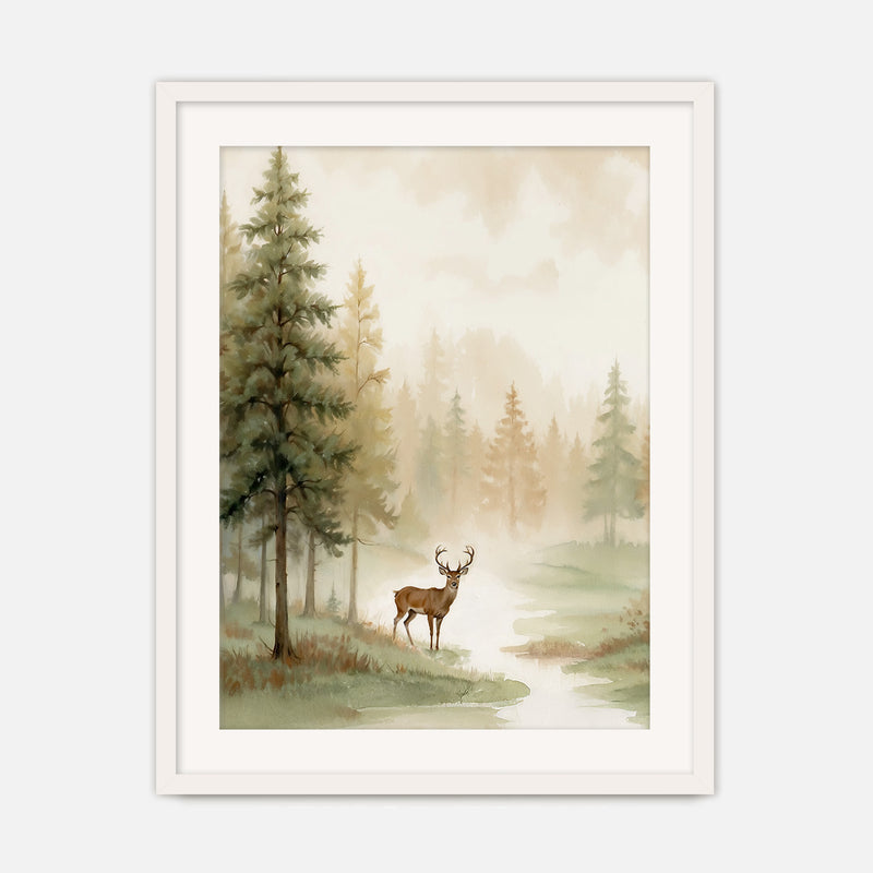 Dear Painting in a Fall Forest - Sage and Rose Prints