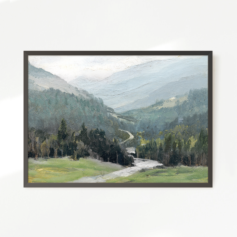 Blue Mountain Oil Painting No2 - Sage and Rose Prints
