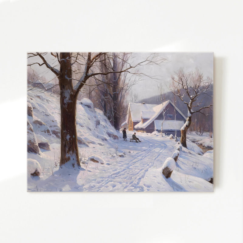Cabin in the Snowy Landscape - Sage and Rose Prints