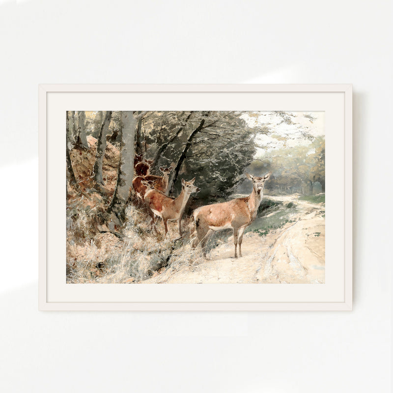 Wildlife Painting Deer in Fall Colors - Sage and Rose Prints