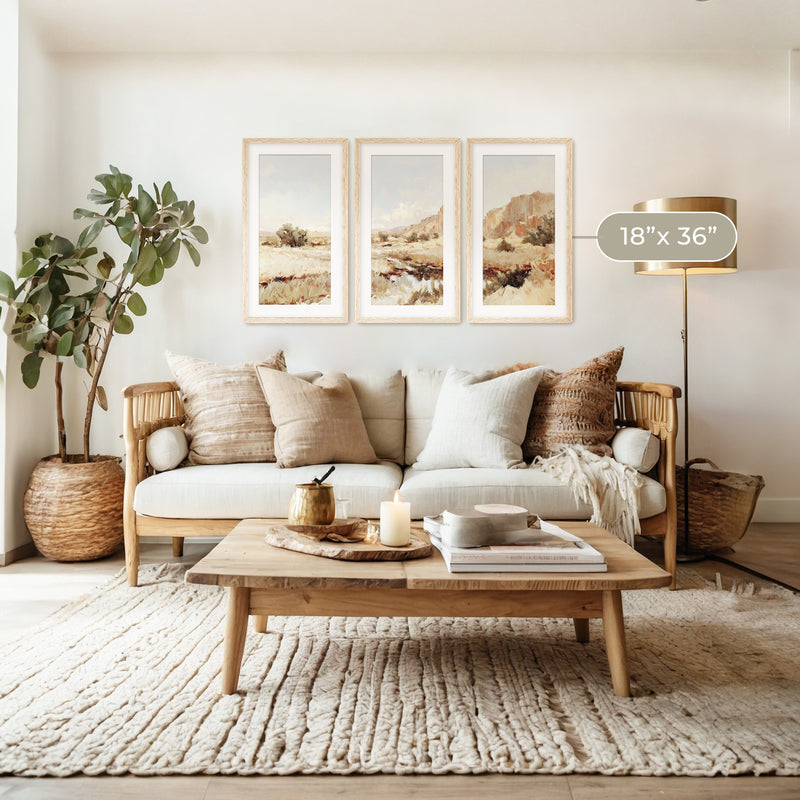 Desert Landscape Triptych in Burnt Orange and Tan - Sage and Rose Prints