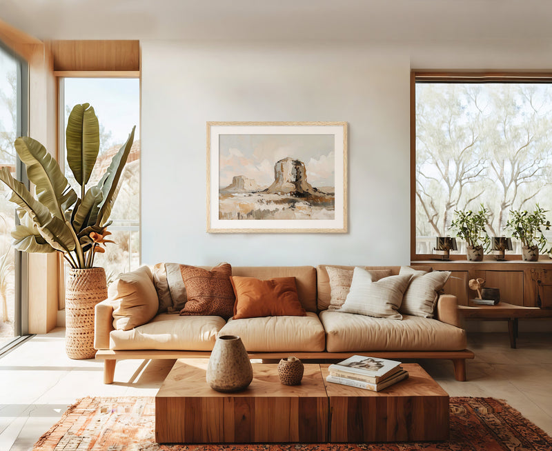 Desert Landscape Painting of Mesas - Sage and Rose Prints