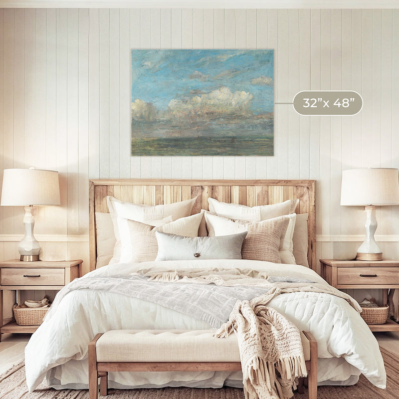 Vibrant Blue Sky Seaside Painting - Sage and Rose Prints