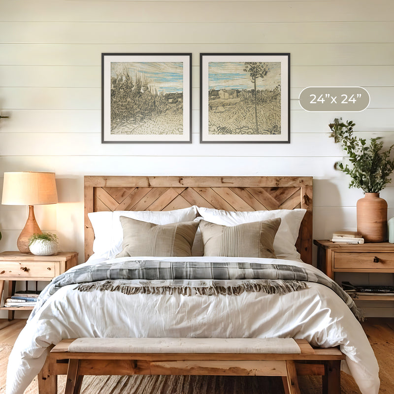 2 Piece Wheat Field Painted by Van Gough - Sage and Rose Prints