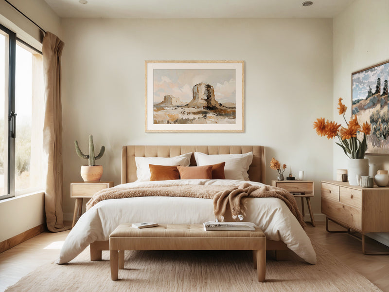 Desert Landscape Painting of Mesas - Sage and Rose Prints