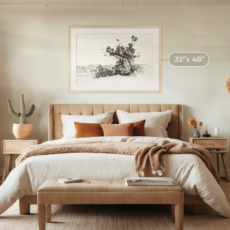 Black and White Desert Tree Drawing - Sage and Rose Prints