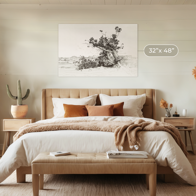 Black and White Desert Tree Drawing - Sage and Rose Prints