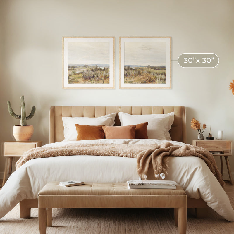 2 Piece Desert Painting with Sage Brush - Sage and Rose Prints