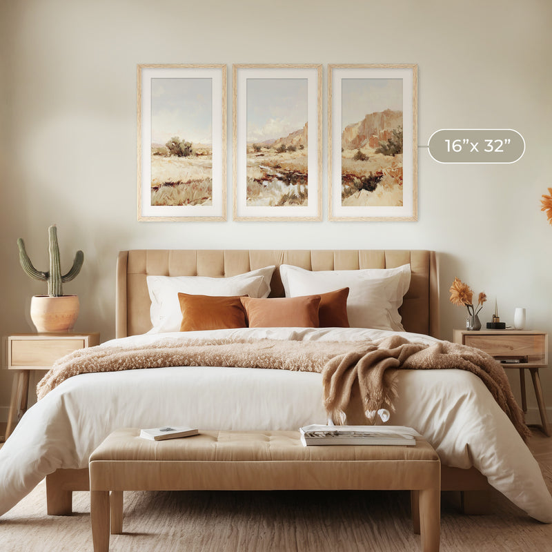Desert Landscape Triptych in Burnt Orange and Tan - Sage and Rose Prints
