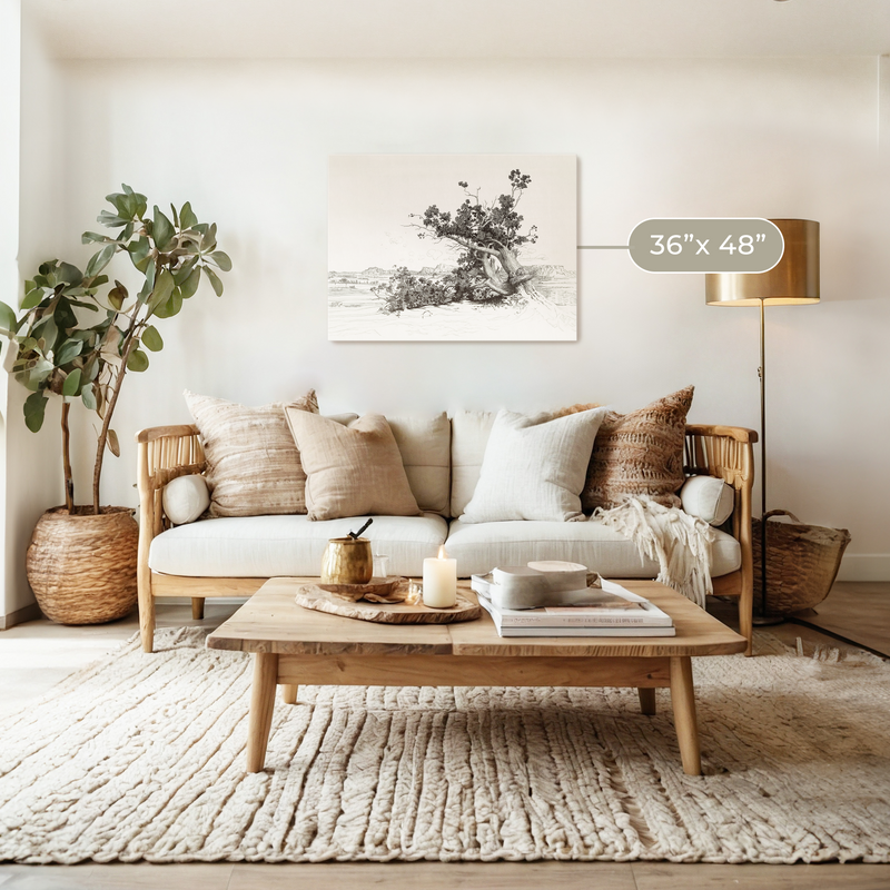 Black and White Desert Tree Drawing - Sage and Rose Prints