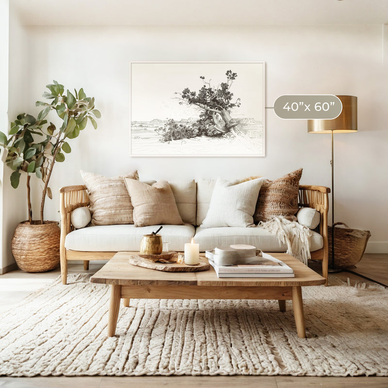 Black and White Desert Tree Drawing - Sage and Rose Prints