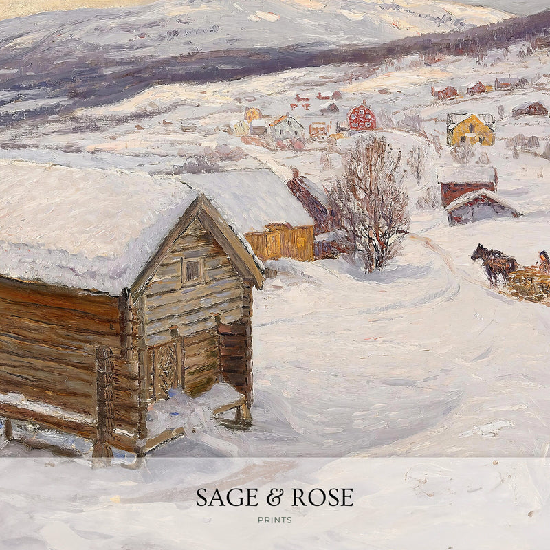 Cabin in the Snow Impressionist Painting - Sage and Rose Prints