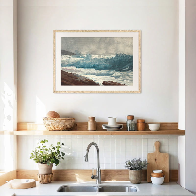 Ocean Watercolor in Deep Teal - Sage and Rose Prints