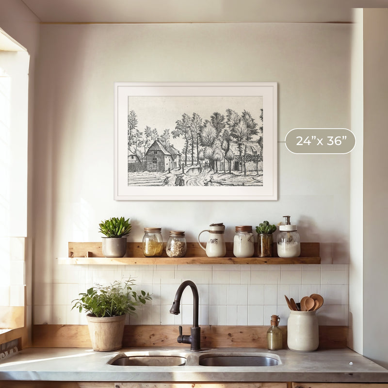 Black and White Cottagecore Drawing - Sage and Rose Prints