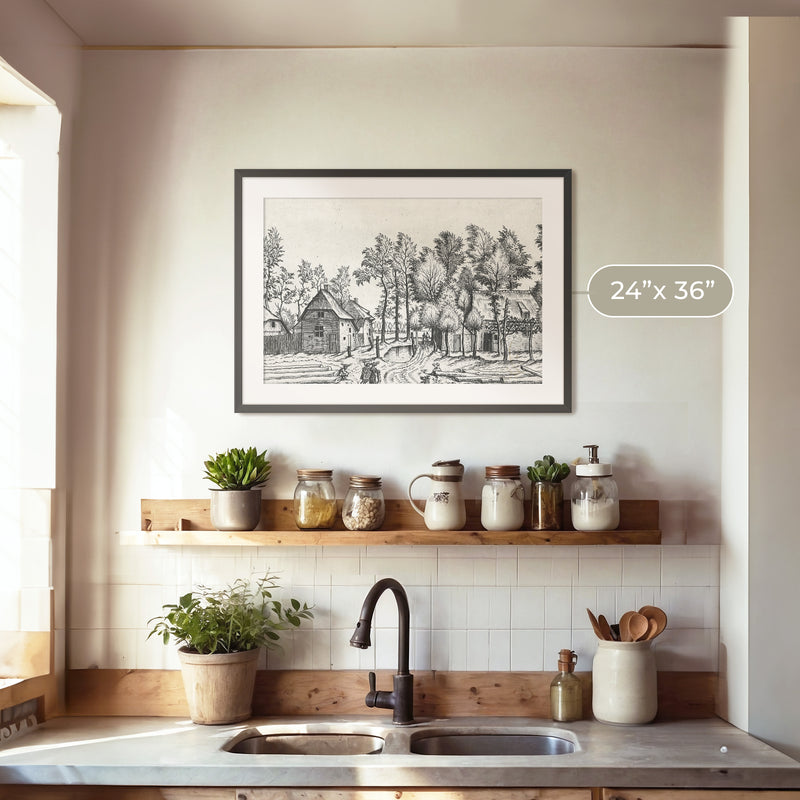 Black and White Cottagecore Drawing - Sage and Rose Prints