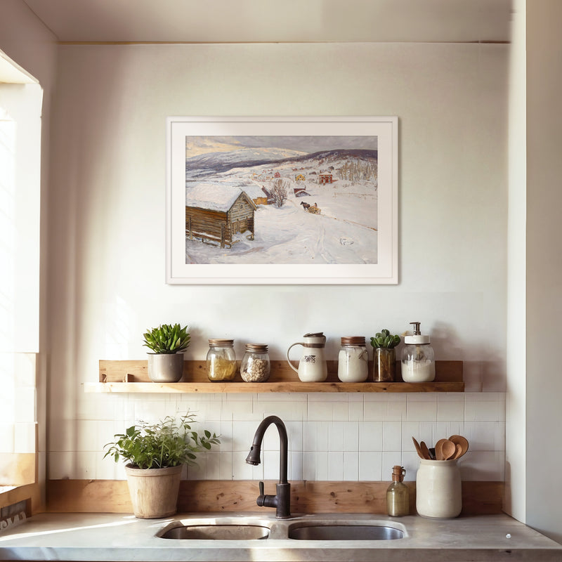 Cabin in the Snow Impressionist Painting - Sage and Rose Prints