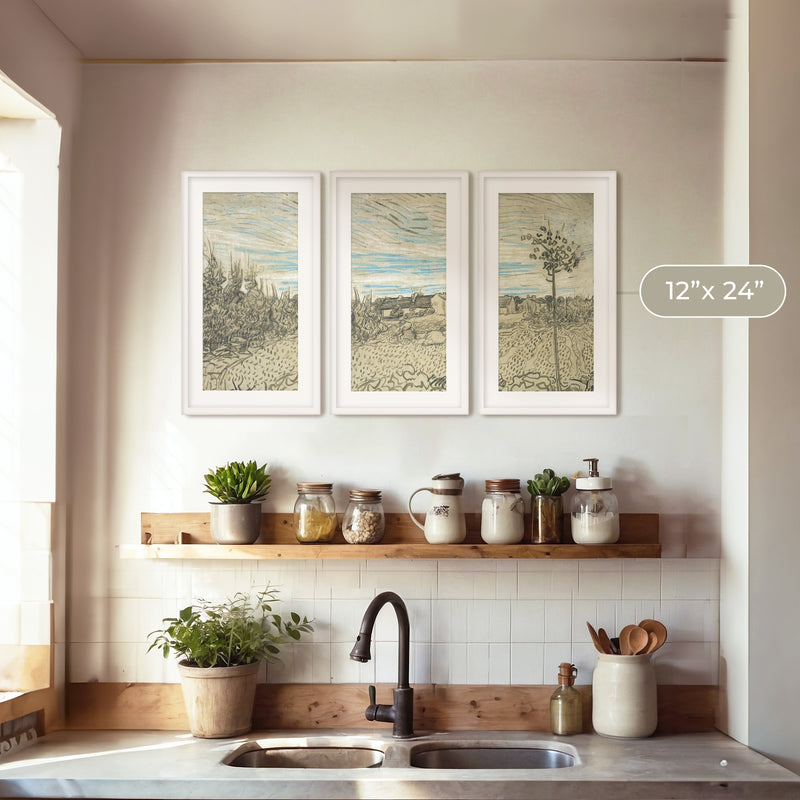 3 Piece Wheat Field Painted by Van Gough - Sage and Rose Prints
