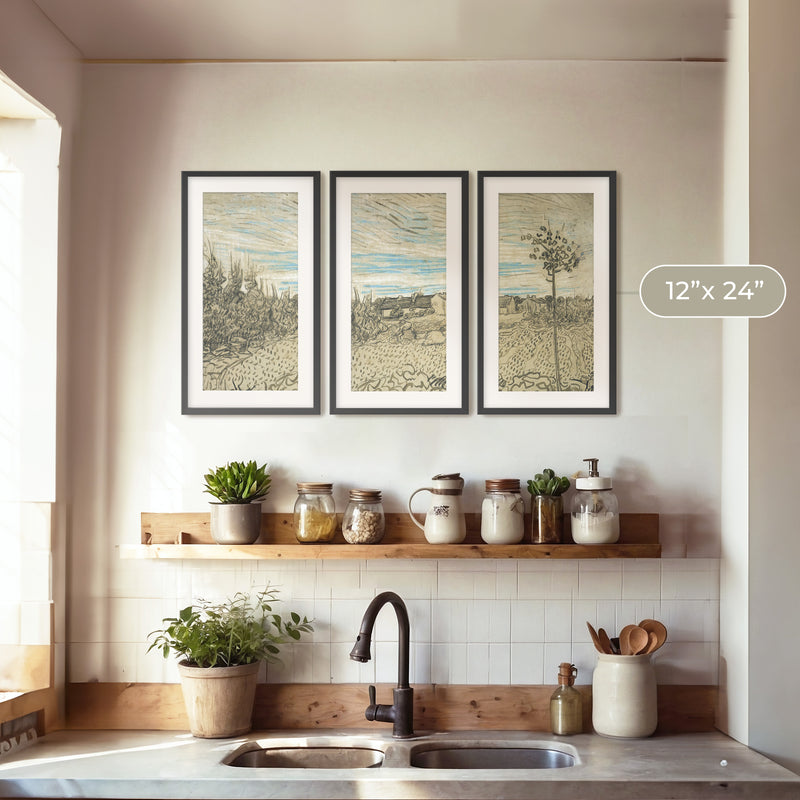3 Piece Wheat Field Painted by Van Gough - Sage and Rose Prints