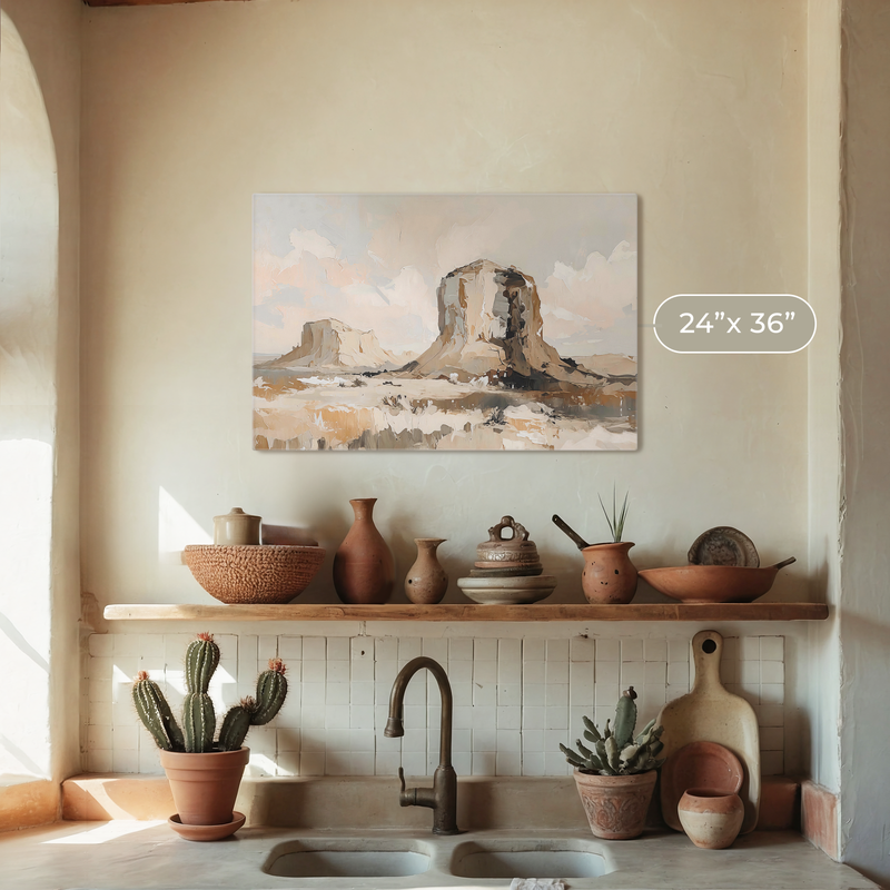 Desert Landscape Painting of Mesas - Sage and Rose Prints