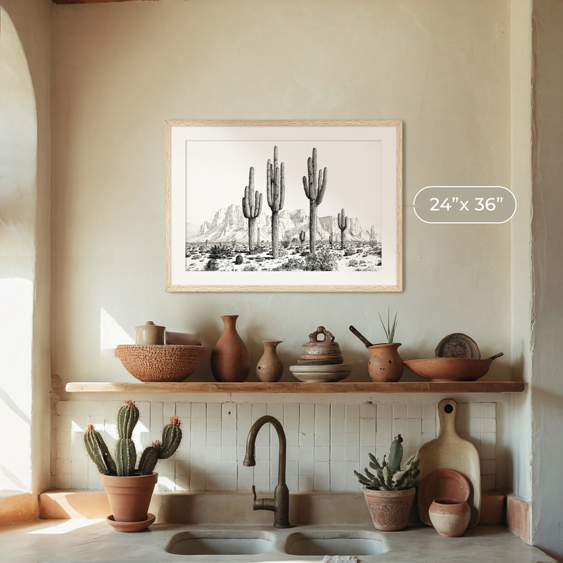Black and White Cactus Wall Art - Sage and Rose Prints