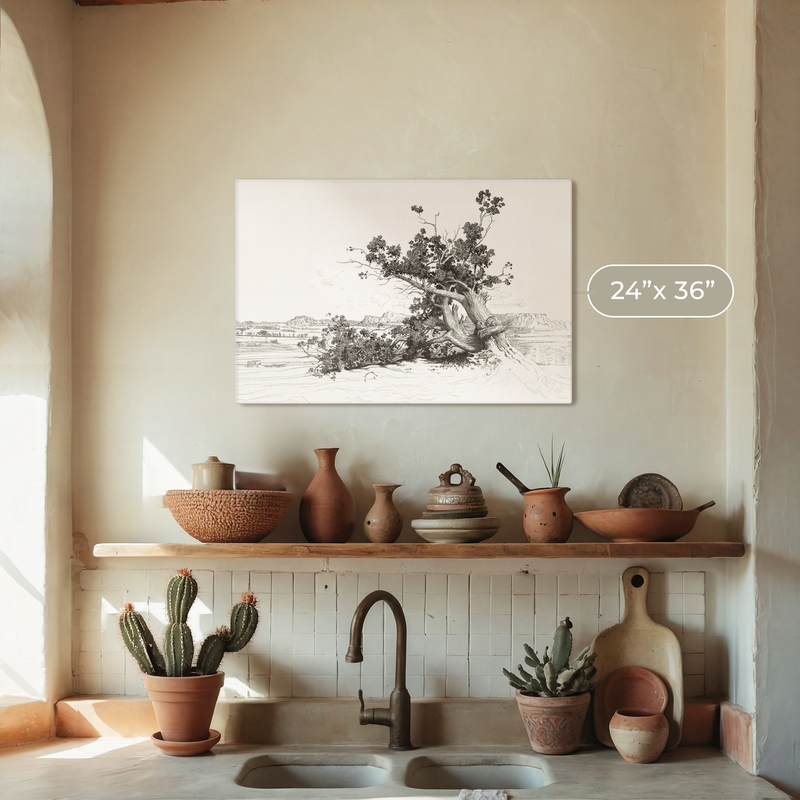 Black and White Desert Tree Drawing - Sage and Rose Prints
