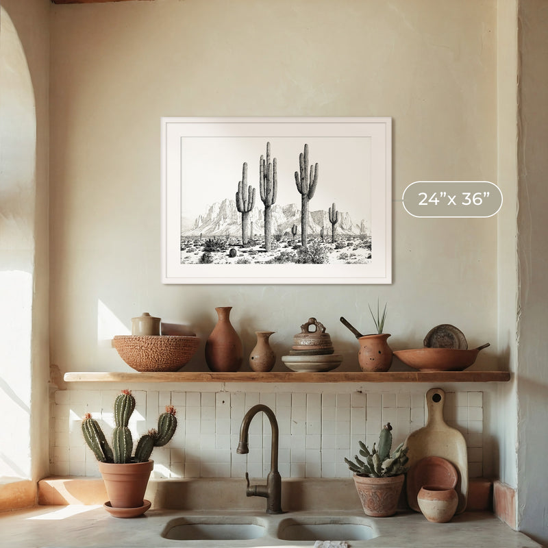 Black and White Cactus Wall Art - Sage and Rose Prints