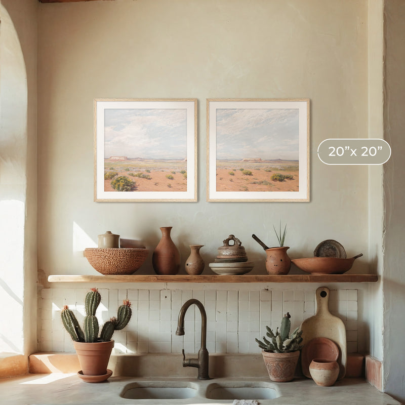Bright Desert Landscape 2-Panel Set - Sage and Rose Prints