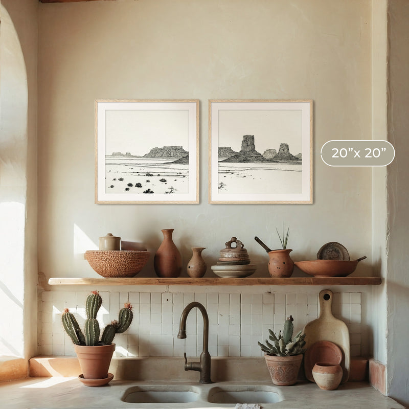 Black and White Desert Landscape 2-Panel Set - Sage and Rose Prints