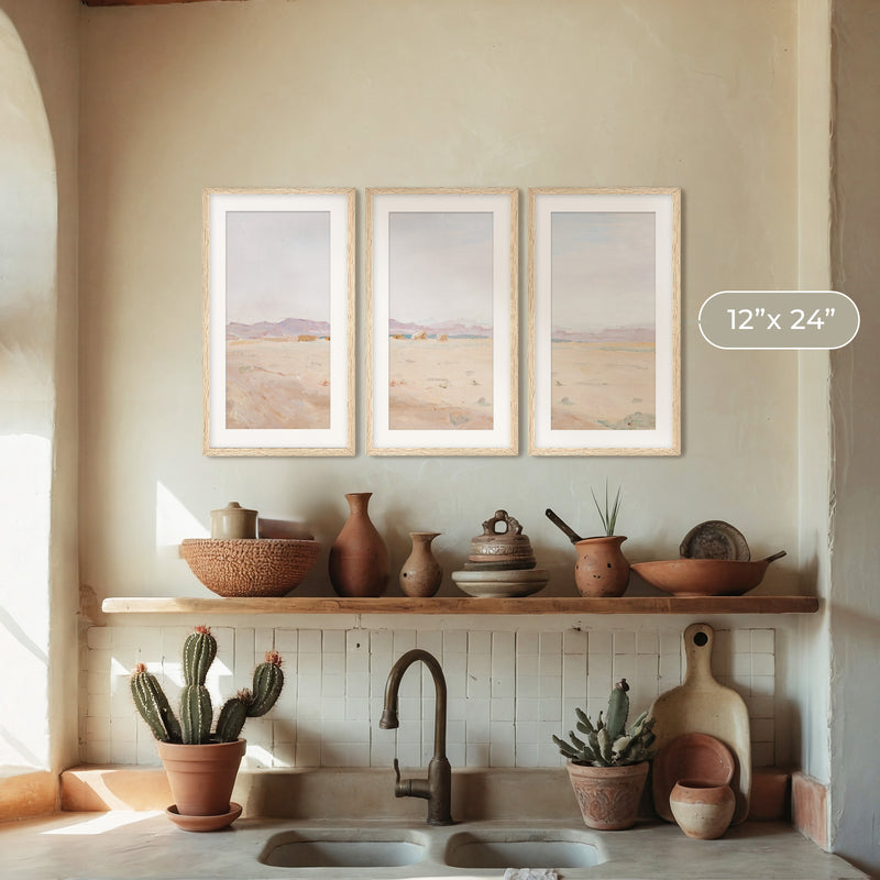 Desert Painting in Pastel Colors Triptych - Sage and Rose Prints