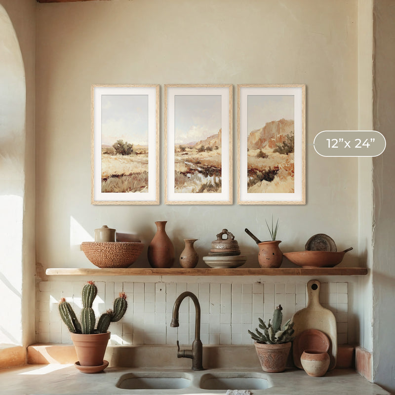 Desert Landscape Triptych in Burnt Orange and Tan - Sage and Rose Prints