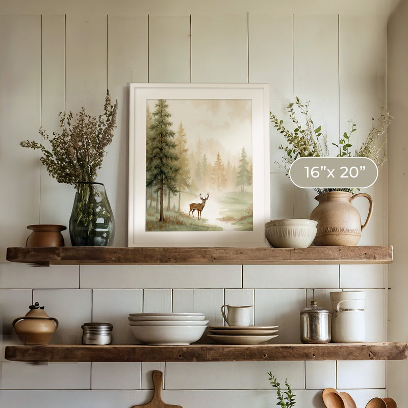 Dear Painting in a Fall Forest - Sage and Rose Prints