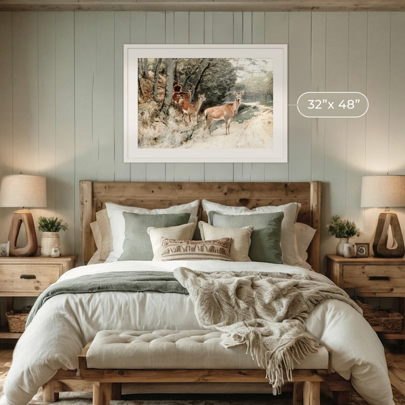 Wildlife Painting Deer in Fall Colors - Sage and Rose Prints