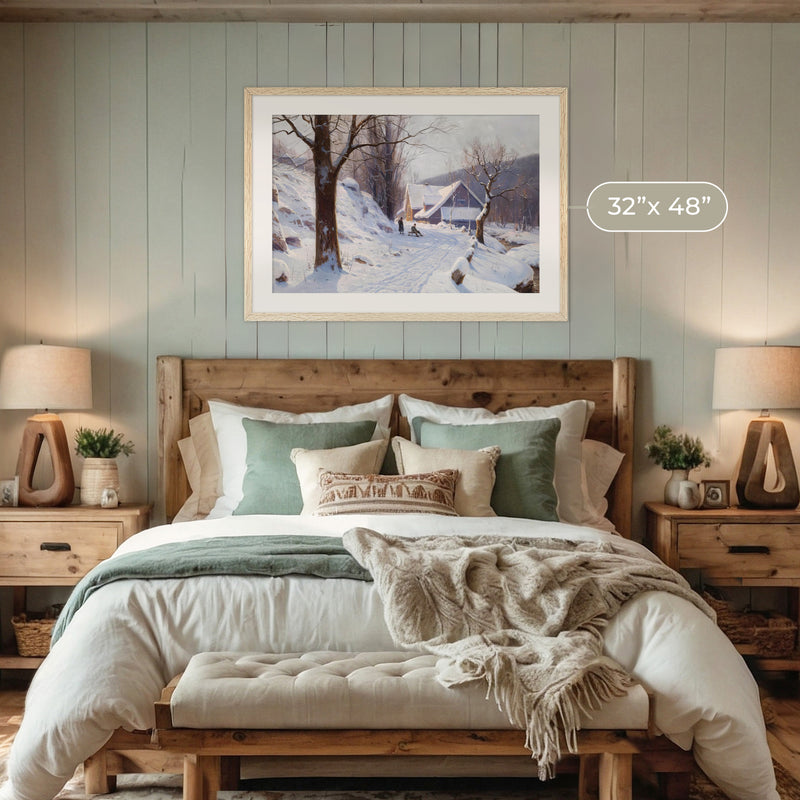 Cabin in the Snowy Landscape - Sage and Rose Prints