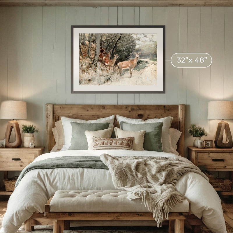 Wildlife Painting Deer in Fall Colors - Sage and Rose Prints