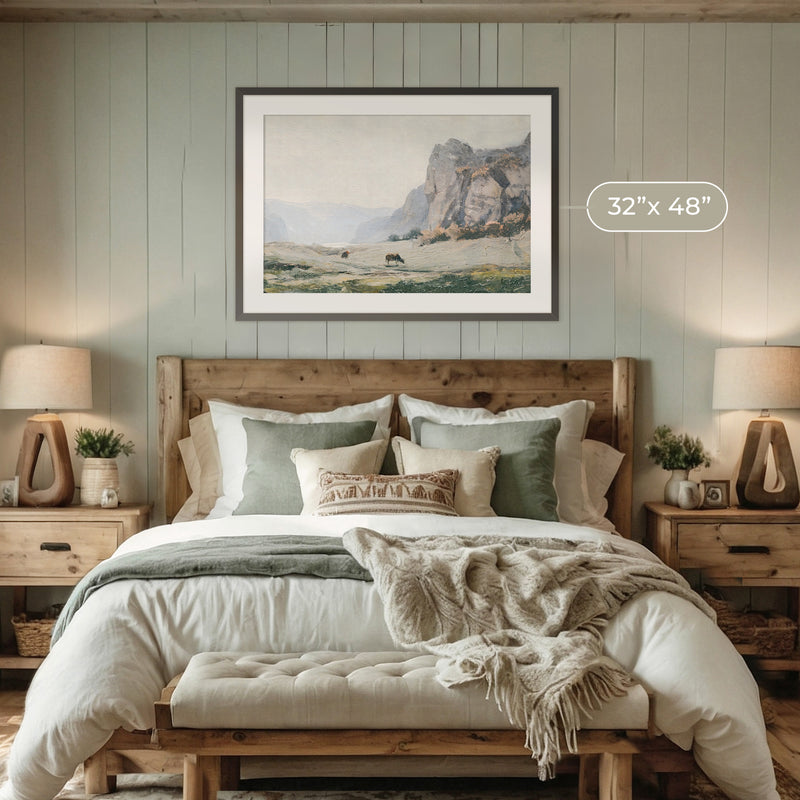 Neutral Mountain Pasture Painting - Sage and Rose Prints