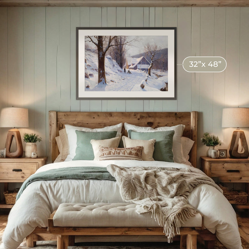 Cabin in the Snowy Landscape - Sage and Rose Prints