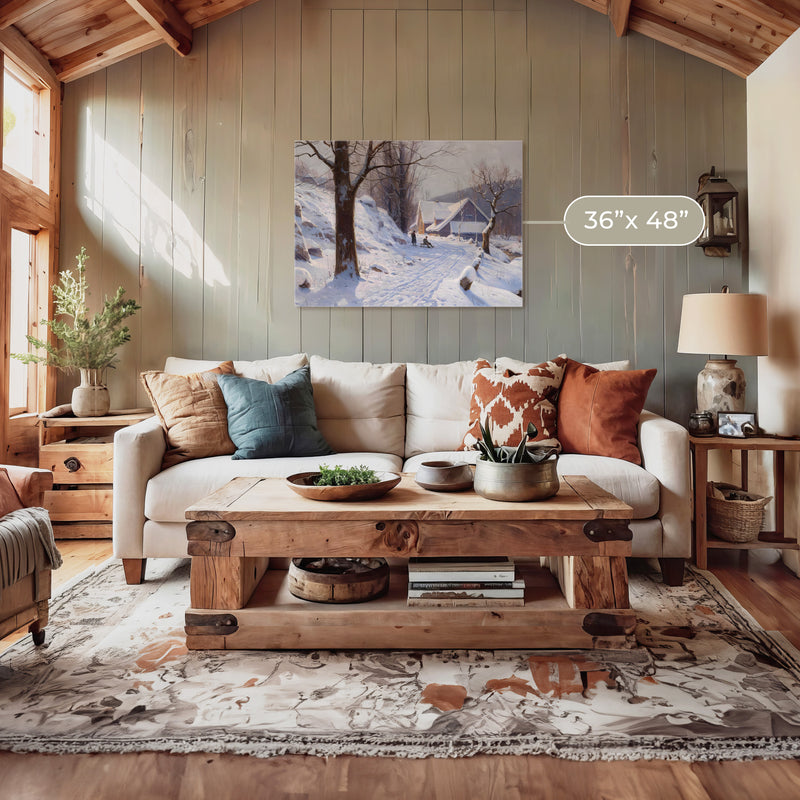 Cabin in the Snowy Landscape - Sage and Rose Prints