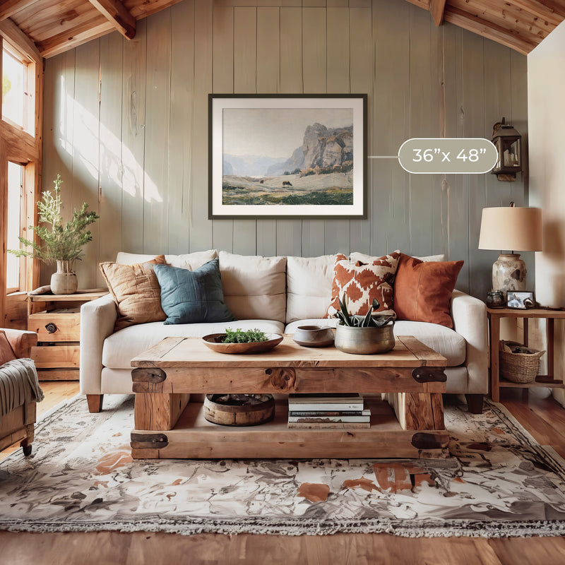 Neutral Mountain Pasture Painting - Sage and Rose Prints