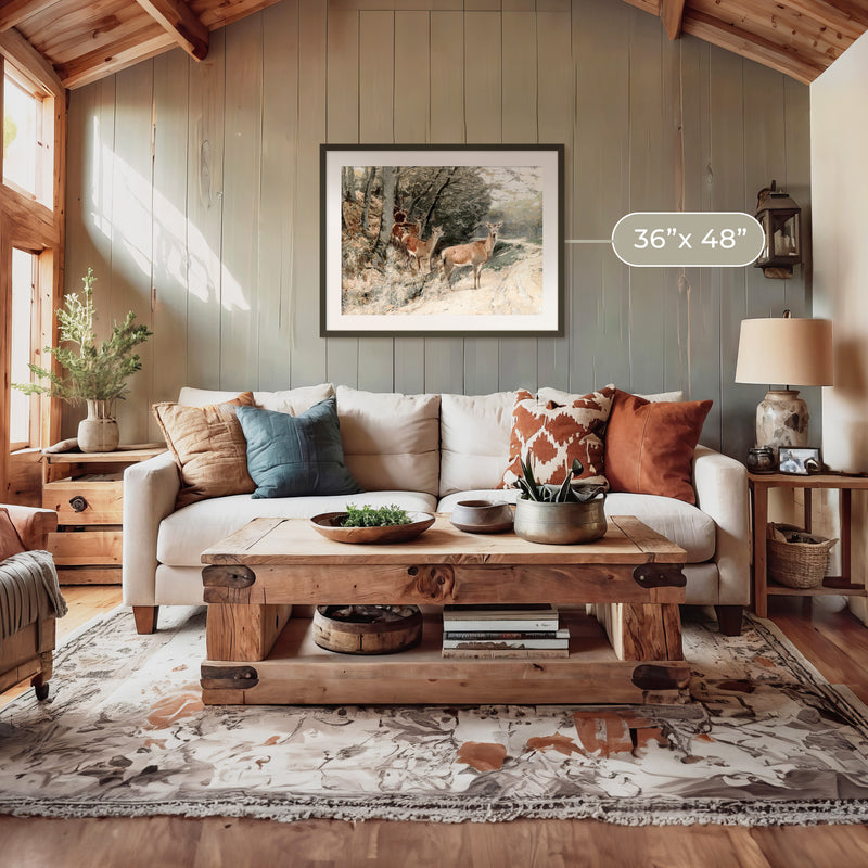 Wildlife Painting Deer in Fall Colors - Sage and Rose Prints