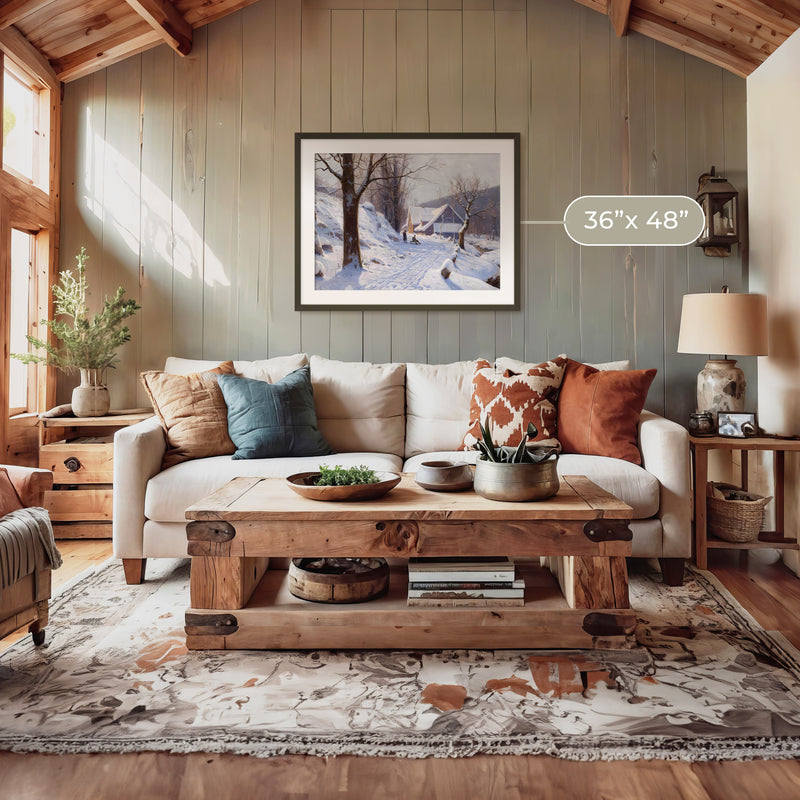 Cabin in the Snowy Landscape - Sage and Rose Prints