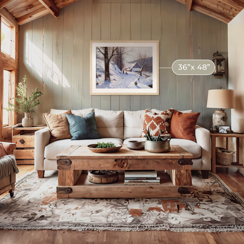 Cabin in the Snowy Landscape - Sage and Rose Prints