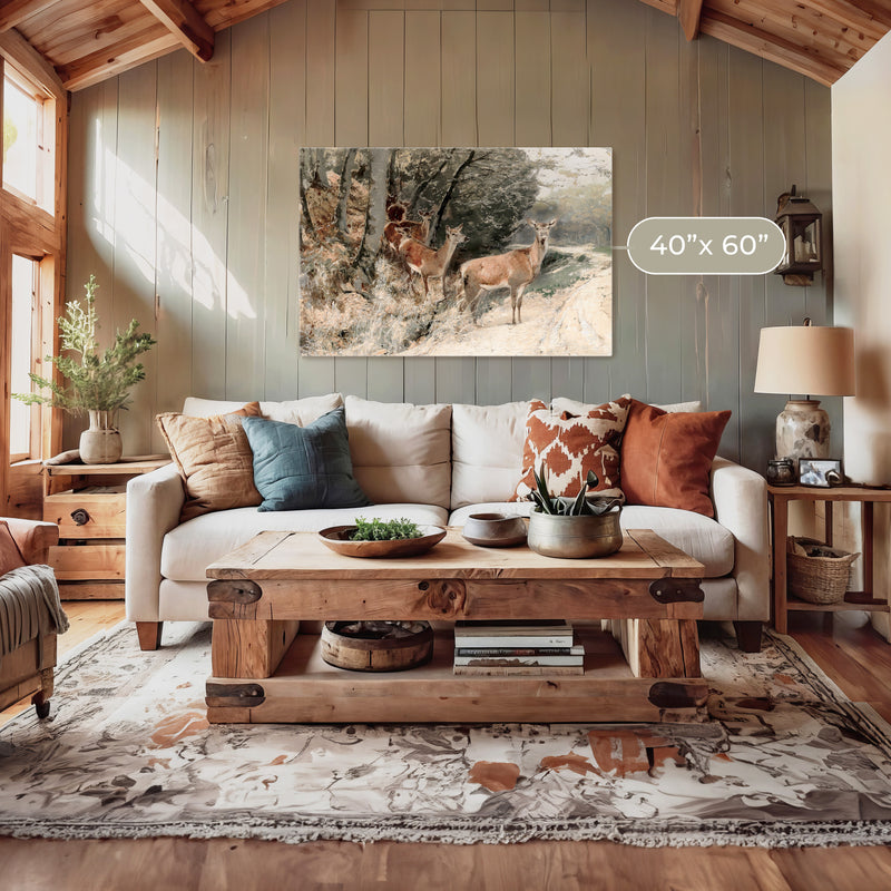 Wildlife Painting Deer in Fall Colors - Sage and Rose Prints