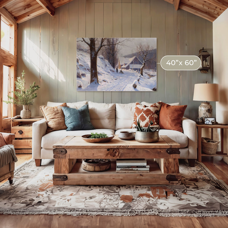 Cabin in the Snowy Landscape - Sage and Rose Prints